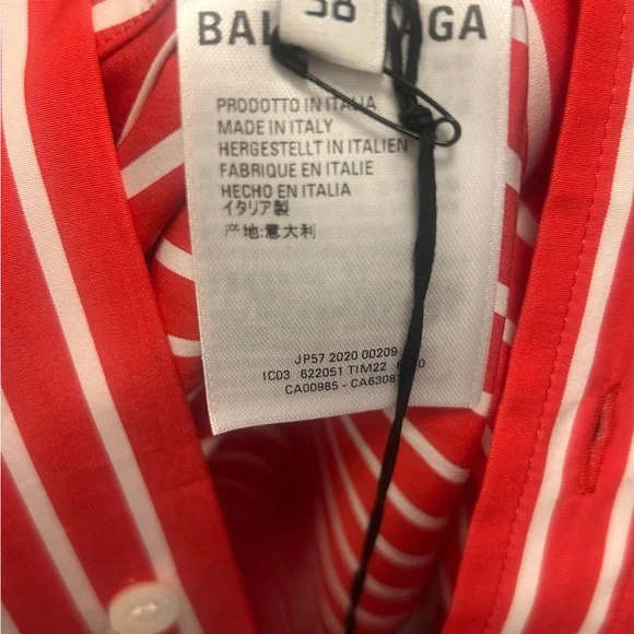 Balenciaga Red White Stripe Oversized Shirt Size 38 Unisex NWT Made in Italy - Picture 4 of 4